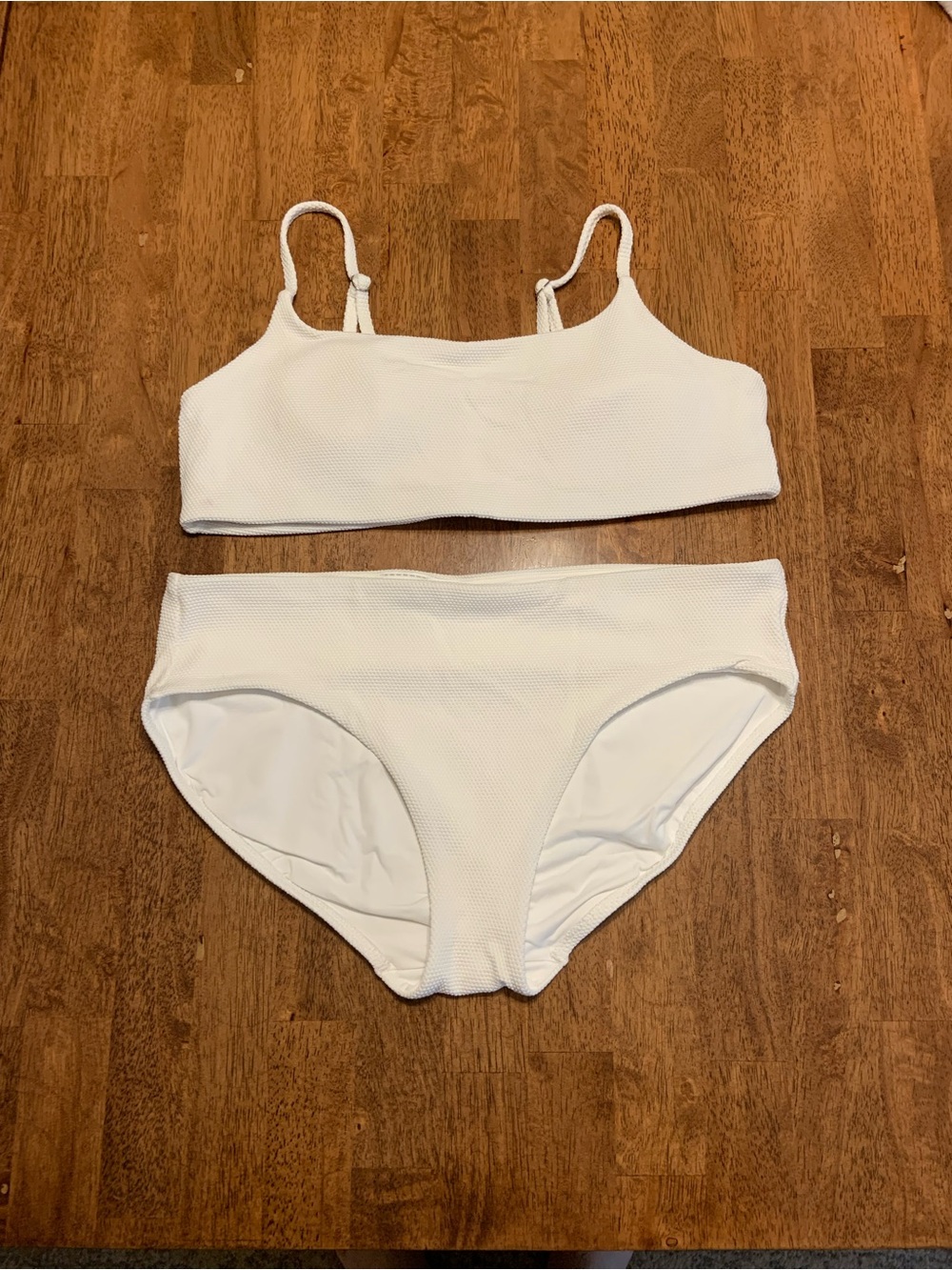 Athleta White Pique Textured Scoop Bikini Two-Piece Set Size large